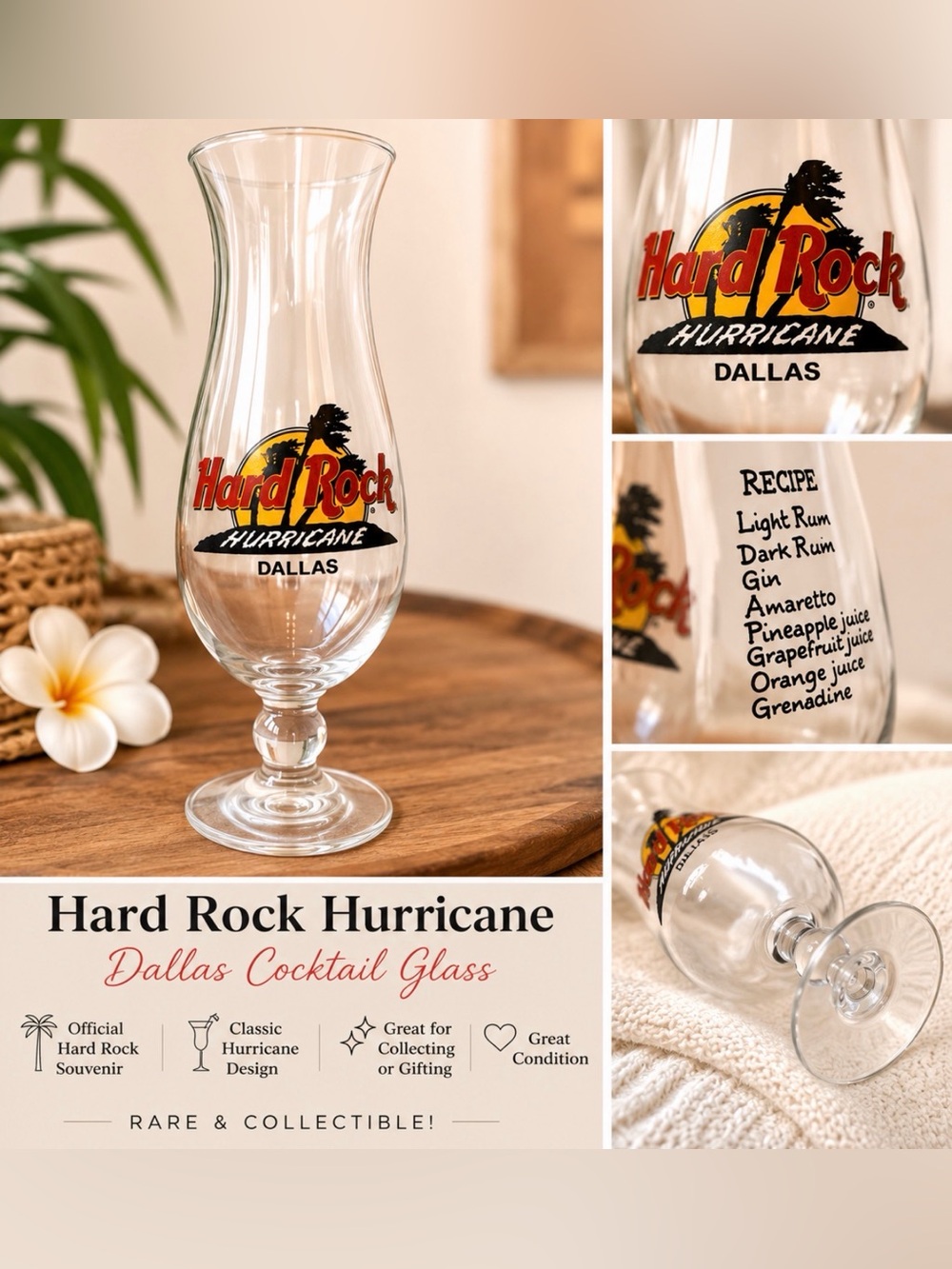 Vintage Hard Rock Cafe Hurricane Glass Dallas